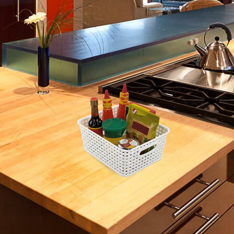 Lesbin White Plastic Weave Baskets, 4-Pack - Image 5